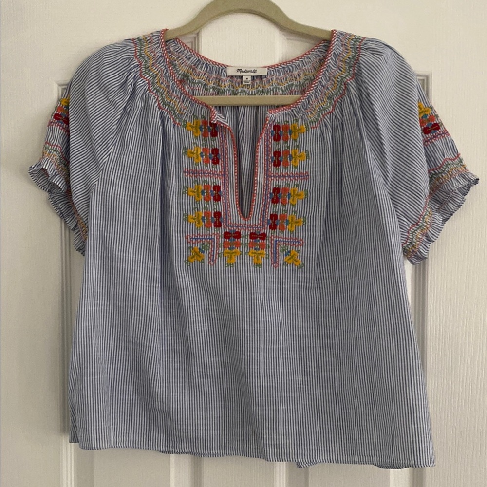 Madewell Blue and Pink Blouse Top. size Medium